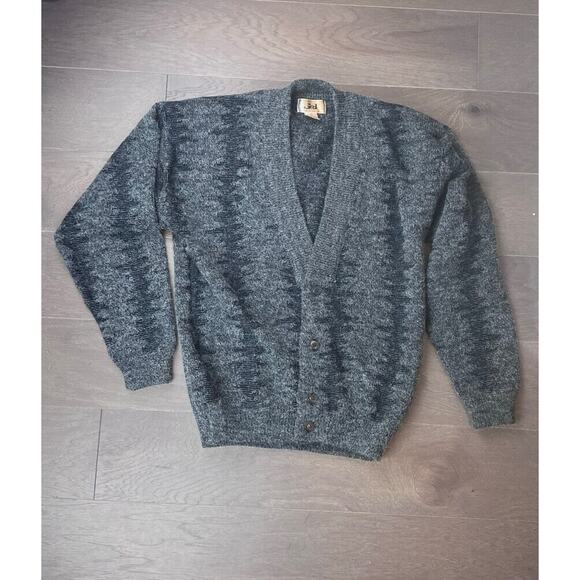 Vintage Jed Wear Men's Sm Cardigan Sweater Black Gray Acrylic Wool Blend Grandpa - Picture 1 of 4